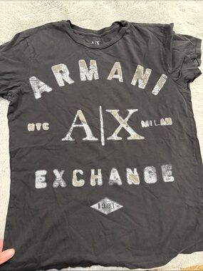 Armani Exchange Black Tee with Silver-Gold Logo SZ M